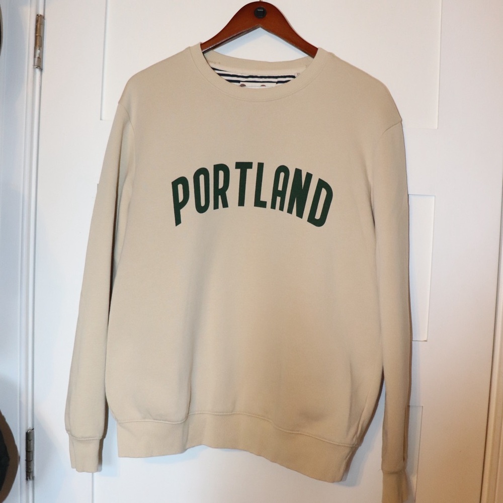Denim & Flower Cream Crewneck Sweatshirt with Green Portland Lettering